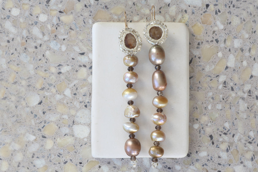 Jacki Holland Sapphire with long pearl earrings